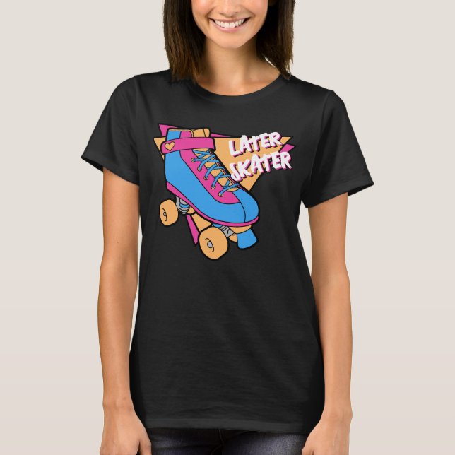 Later Skater Pink Blue 80s Cartoon Roller Skate T-Shirt (Front)