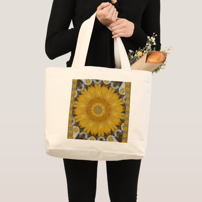 Latest African Traditional Sun Flower Art Print Large Tote Bag (Front (Product))