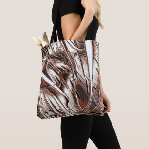 Latest digital image recycling, red brown to beige tote bag