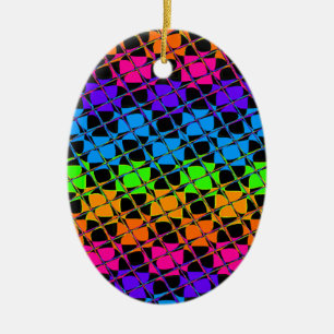 Latest Edgy Colourful Chequered Rainbow Pattern Ceramic Tree Decoration