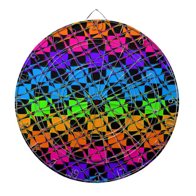 Latest Edgy Colourful Chequered Rainbow Pattern Dartboard (Front)