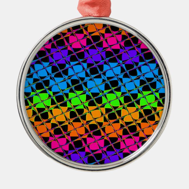Latest Edgy Colourful Chequered Rainbow Pattern Metal Tree Decoration (Front)