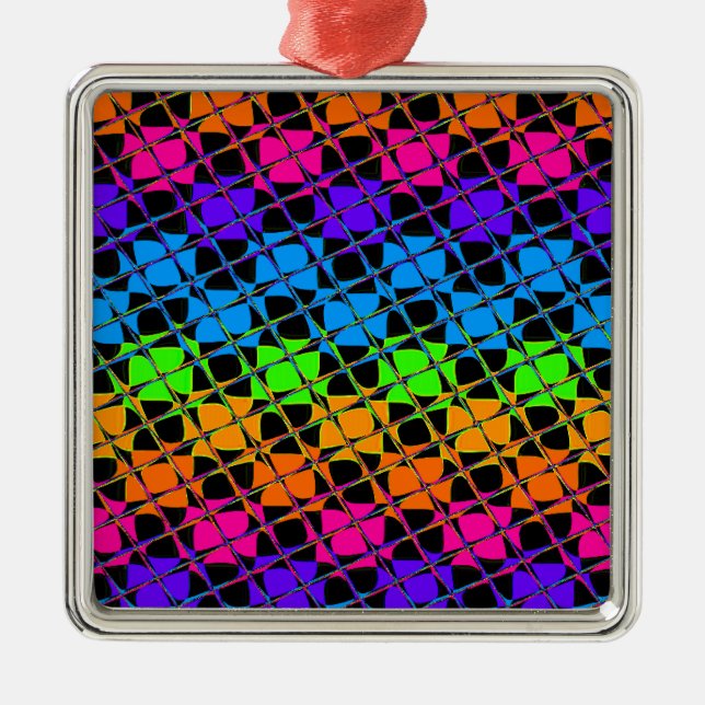 Latest Edgy Colourful Chequered Rainbow Pattern Metal Tree Decoration (Front)