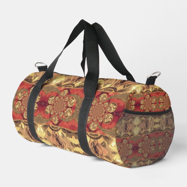 Latest Golden Red African Print Art Design Duffle Bag (Right Corner)