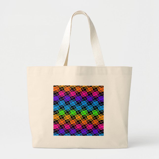 Latest lovely edgy rainbow colours chequered desig large tote bag (Front)