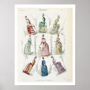 Latest Paris Fashions, nine day dresses in a fashi Poster