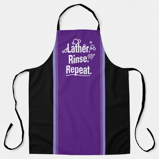 Lather Rinse Repeat White Gfx Purple Stripes Apron (Front)