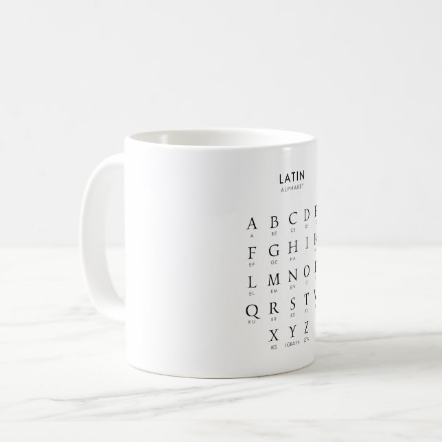 Latin Alphabet Coffee Mug (Front Left)