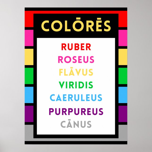Latin Colours Poster - Latin Teacher Gift (Front)