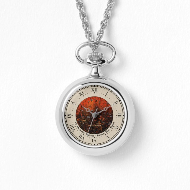 Latin Do No Harm Wildflowers Meadow Necklace Watch (Front)