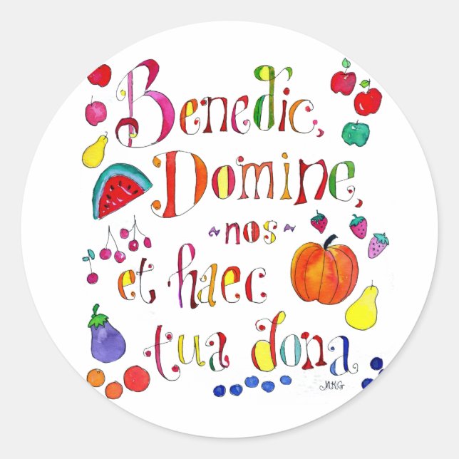 Latin Gratitude Grace Prayer - Bless Us O Lord Classic Round Sticker (Front)