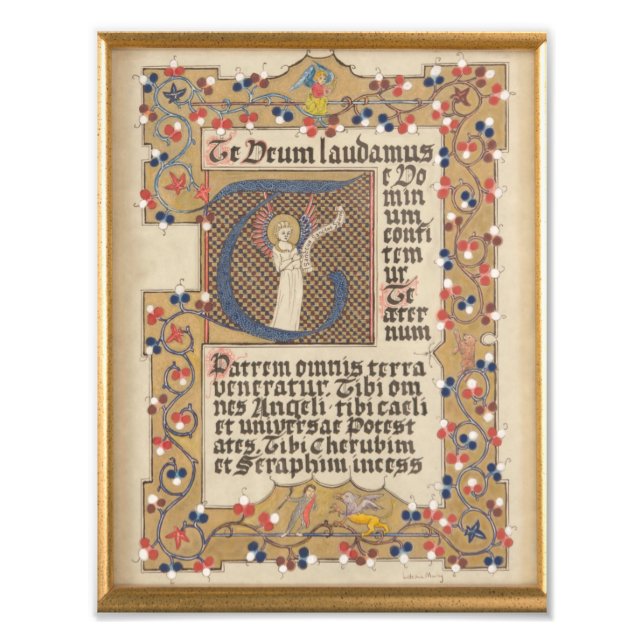 Latin Hymn Medieval style Illuminated Calligraphy Photo Print (Front)