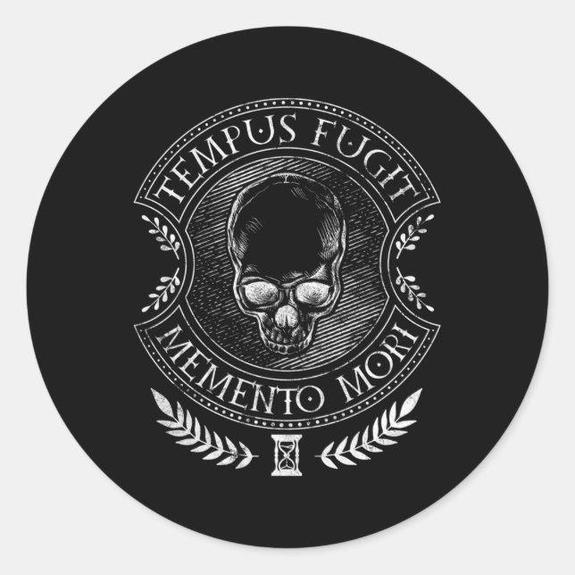 Latin Sayings Tempus Fugit Meto Mori Classic Round Sticker (Front)