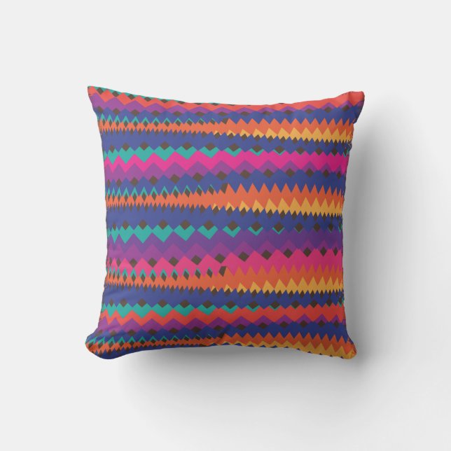 Latin Tribal Zigzag Colourful Striped Pattern Cushion (Front)