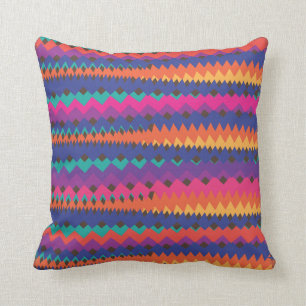 Latin Tribal Zigzag Colourful Striped Pattern Cushion