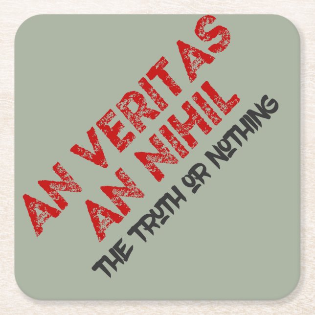 Latin Truth Quote Square Paper Coaster (Front)