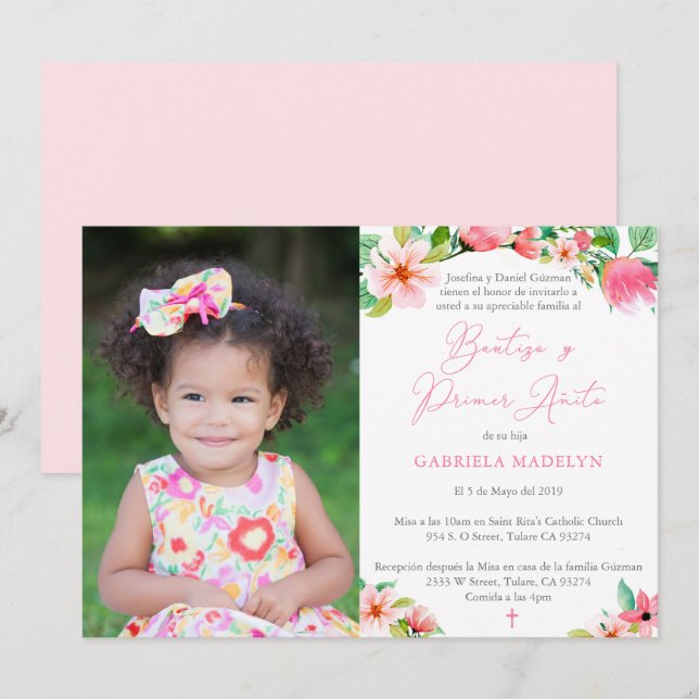 Latina 1st Birthday Baptism Party Tropical Colours Invitation (Front/Back)