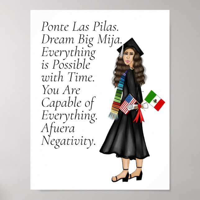 Latina Graduate with Flags and Diploma School Poster (Front)