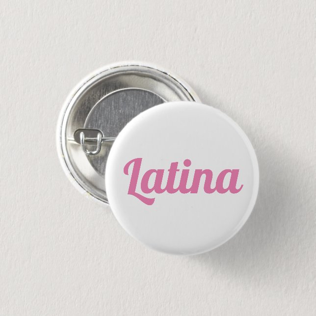 Latina pink and white custom script text cute 3 cm round badge (Front & Back)