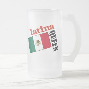 Latina Queen & Mexican Flag Frosted Glass Beer Mug