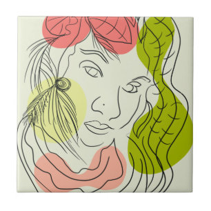 Latina Woman Art Shapes Floral  Tile