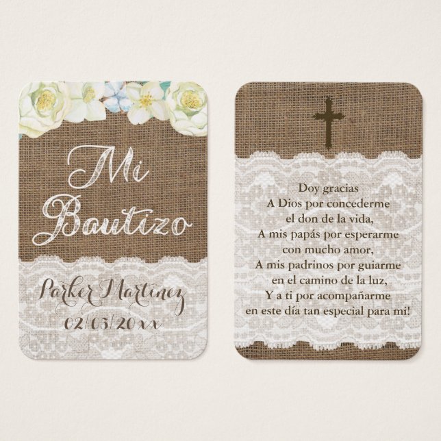 Latino Baptism Favour Tag Recuerdo de Bautizo Card (Front & Back)