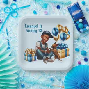 Latino Boy With Dog Birthday Party Paper Plate