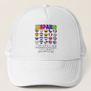 Latino Countries Flags Heart, Happy Celebration Trucker Hat