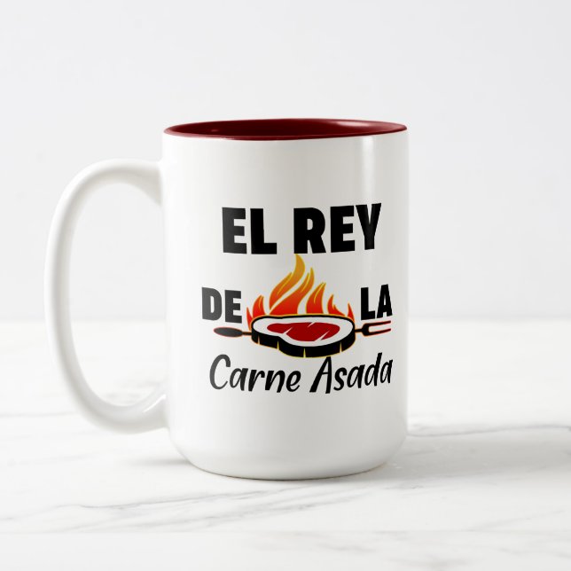 Latino Dad El Rey de la Carne Asada  Two-Tone Coffee Mug (Left)