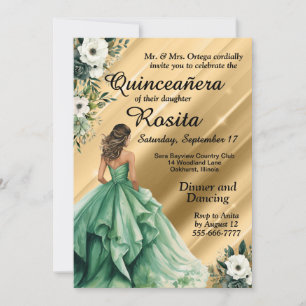 Latino Emerald Green Quinceanera Invitation