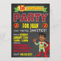 Latino Superhero Invitations. Kid Birthday Party