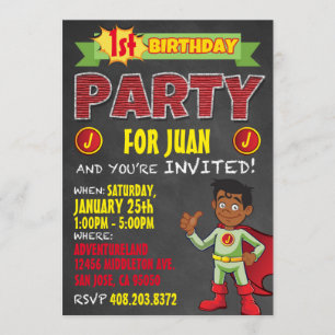 Latino Superhero Invitations. Kid Birthday Party Invitation