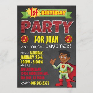 Latino Superhero Invitations. Kid Birthday Party Invitation