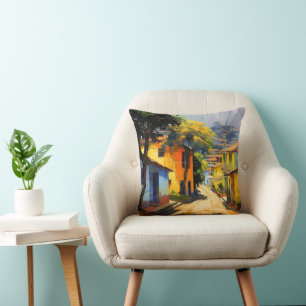 Latino Town Landscape Impressionism Cushion