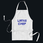 Latke Chef Apron<br><div class="desc">Doesn't everybody love latkes on Chanukah! This is a great gift for the Latke chef, the person who loves to make Chanukah latkes, those calorie laden potato pancakes that everybody loves to eat with applesauce or sour cream. Happy Chanukah!</div>