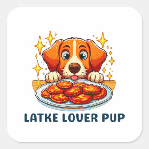Latke Lover Pup Square Sticker