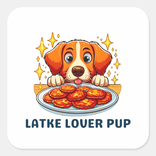Latke Lover Pup Square Sticker (Front)