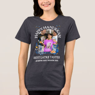LATKE TASTER Photo HAPPY HANUKKAH Matching Family Tri-Blend Shirt