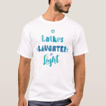 Latkes Laughter Light Blue Typography Hanukkah Fun T-Shirt<br><div class="desc">“Latkes, laughter & light.” Be a trendsetter as well as get into the holiday spirit with this entertaining t-shirt! Fun, whimsical handcrafted typography in dusty blue, turquoise and teal on a white background, will delightfully help you get into the Hanukkah spirit. Matching cards, stickers, pillows, wrapping paper, serving trays, home...</div>