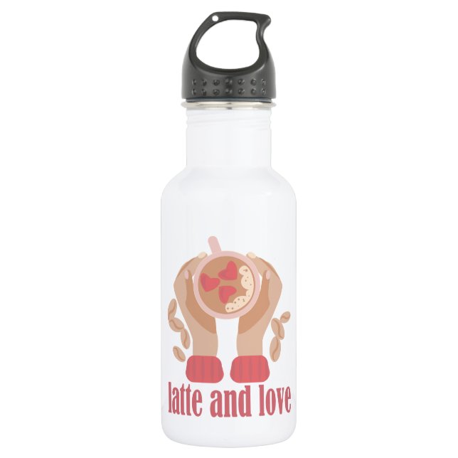 Latte and love cup, hands and coffee quote  532 ml water bottle (Front)