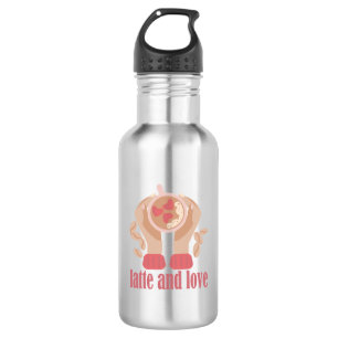 Latte and love cup, hands and coffee quote 532 ml water bottle