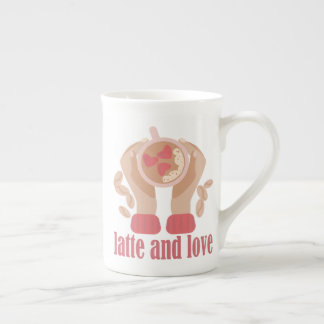 Latte and love cup, hands and coffee quote bone china mug