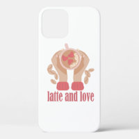 Latte and love cup, hands and coffee quote