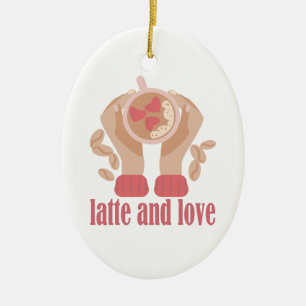 Latte and love cup, hands and coffee quote ceramic tree decoration