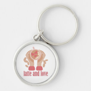 Latte and love cup, hands and coffee quote   key ring