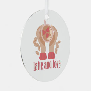 Latte and love cup, hands and coffee quote   metal tree decoration