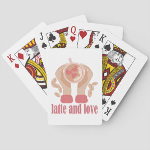 Latte and love cup, hands and coffee quote playing cards