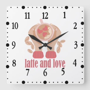 Latte and love cup, hands and coffee quote square wall clock