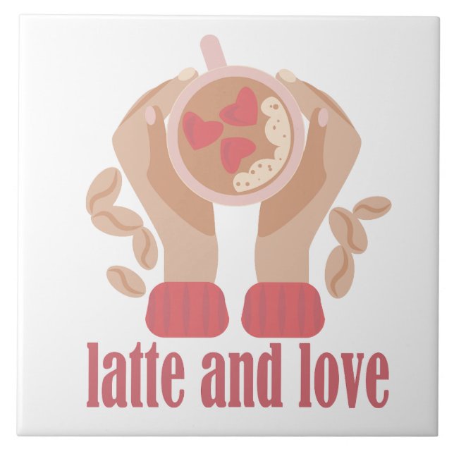 Latte and love cup, hands and coffee quote  tile (Front)
