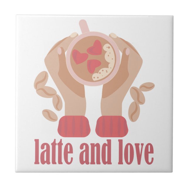 Latte and love cup, hands and coffee quote  tile (Front)